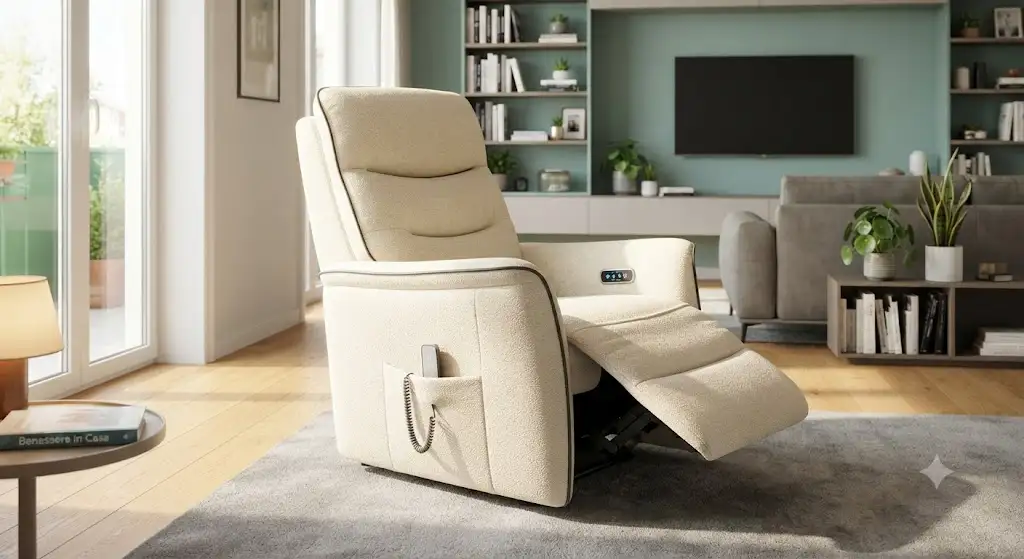 Poltrona massaggiante economica sotto gli 800 euro posizionata in un elegante soggiorno moderno