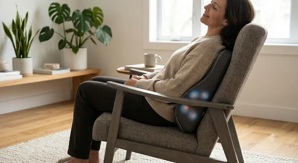 Coussin de massage lombaires ergonomique avec têtes rotatives pour soulager les tensions du bas du dos