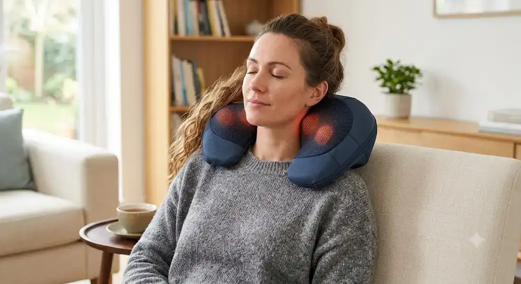 Coussin de massage cou et épaules shiatsu avec fonction chauffante pour soulager les tensions cervicales