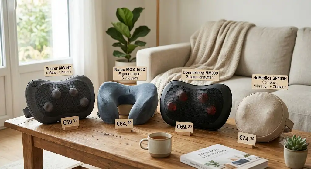 Sélection des meilleurs coussin massant moins de 80 euros pour soulager le dos et la nuque à domicile
