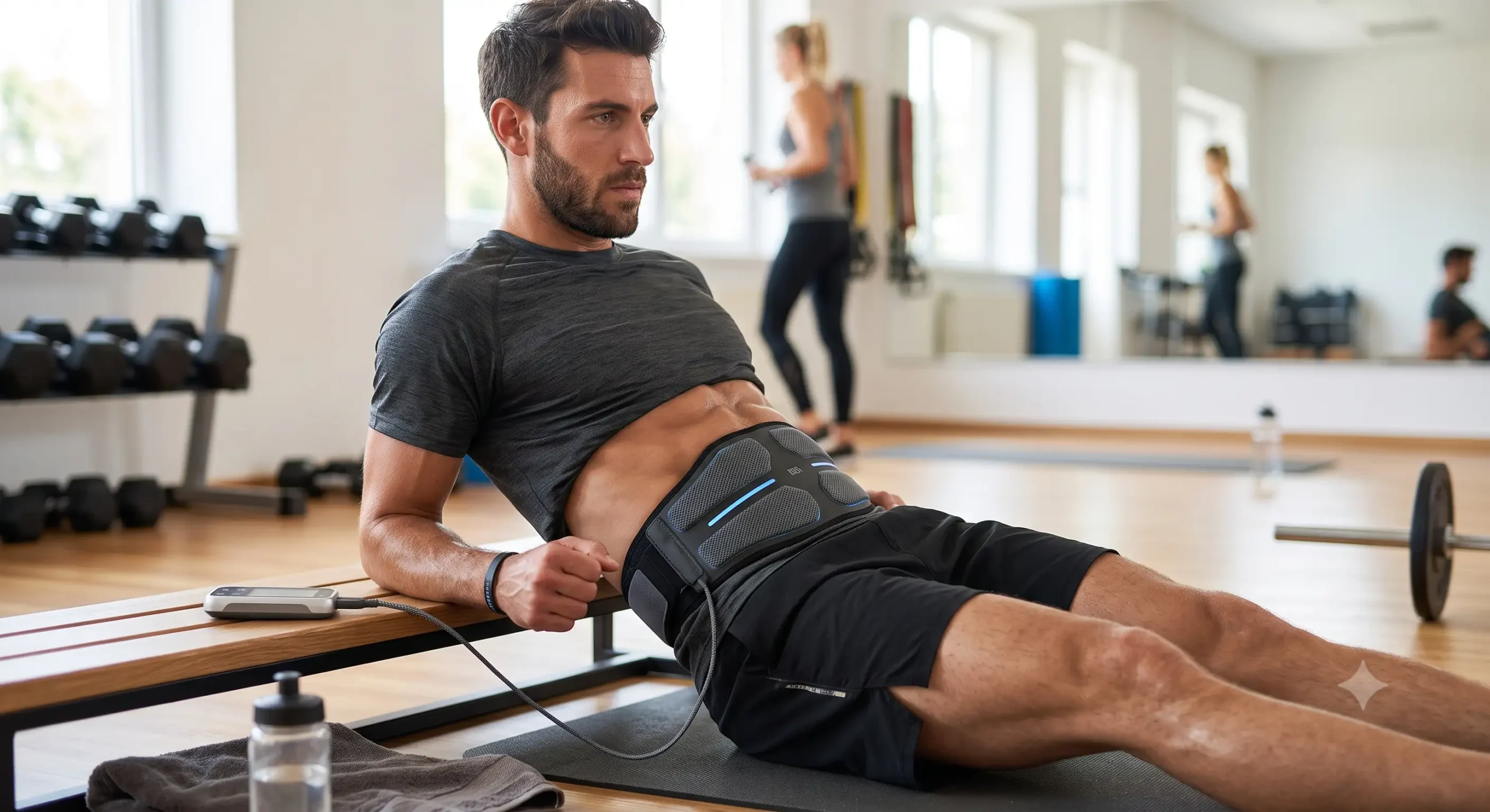 Ceinture d'électrostimulation musculaire pour le renforcement des abdominaux et le gainage en salle de sport (électrostimulateur musculaire sport)