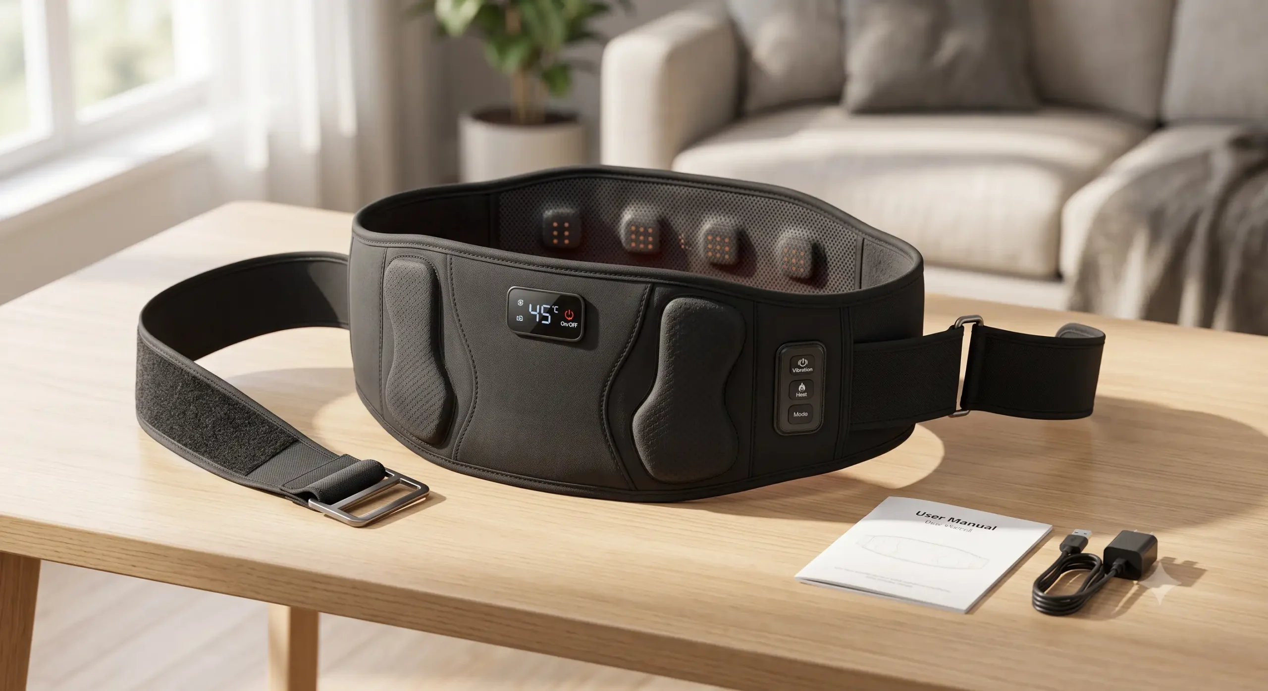 Ceinture de massage lombaire chauffante et vibrante avec sangle ajustable pour soulager le mal de dos