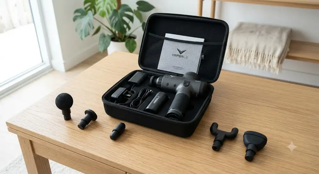 Avis sur le pistolet de massage Hypervolt : déballage et présentation des accessoires inclus.