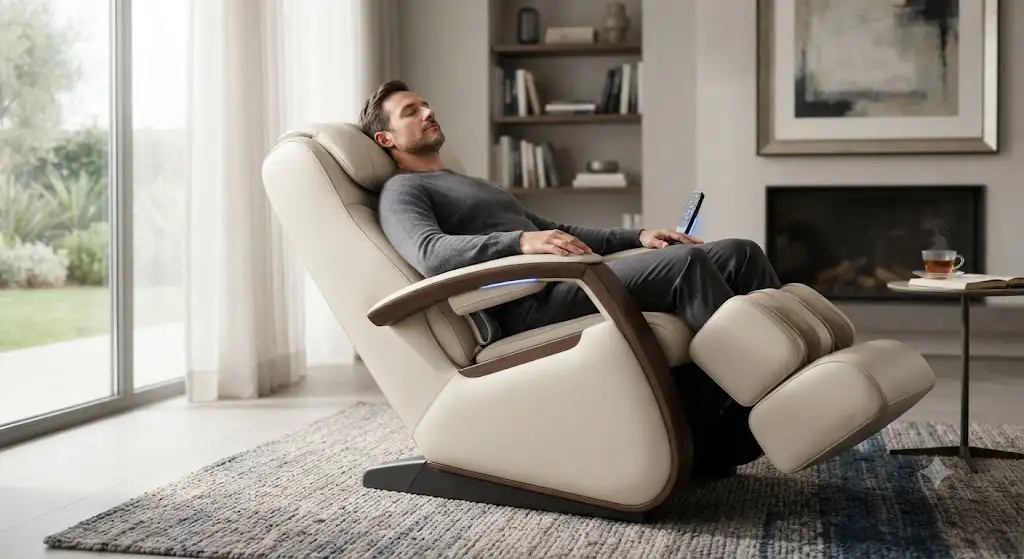 Migliore poltrona massaggiante per mal di schiena con supporto lombare ergonomico avanzato in un elegante soggiorno moderno