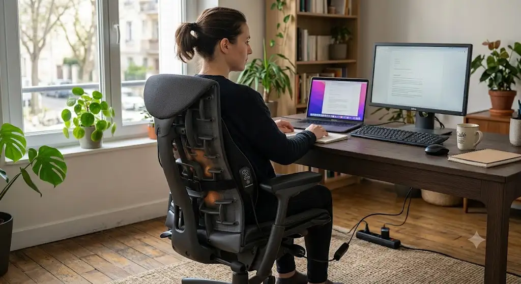 Coussin de massage voiture et bureau ergonomique installé sur un siège de travail