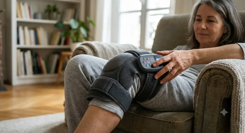 Utilisation d'un appareil de massage pour soulager l'arthrose du genou à domicile. (appareil massage arthrose)