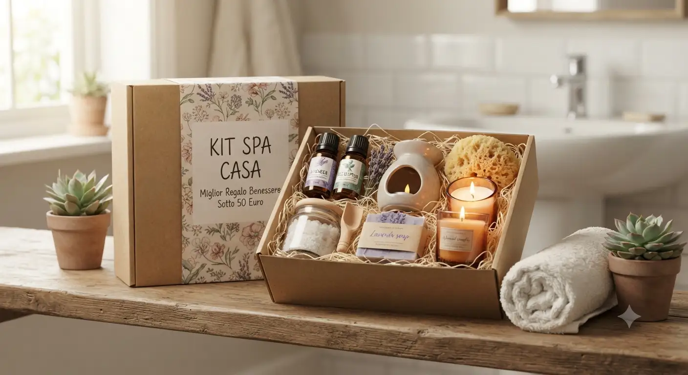 Kit per spa in casa ideale come miglior regalo benessere sotto 50 euro con oli essenziali e candele profumate