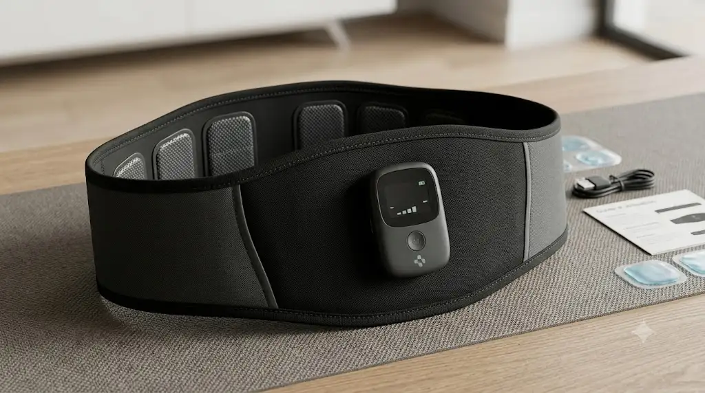 Ceinture abdominale EMS connectée avec électrodes intégrées pour l'électrostimulation des muscles abdominaux