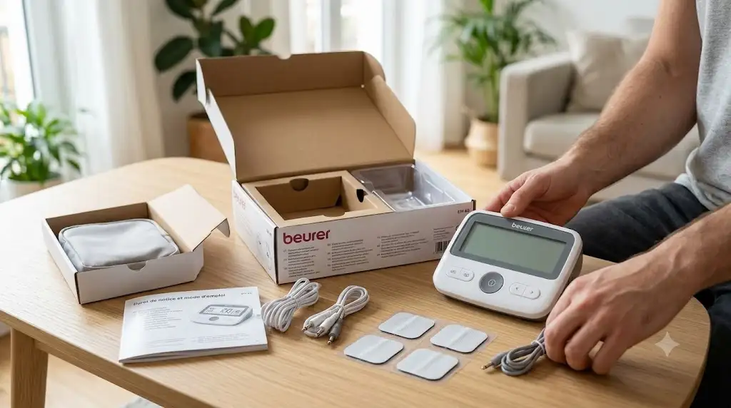 Déballage et présentation de l'appareil Beurer électrostimulateur pour notre test et avis complet. (beurer électrostimulateur avis)